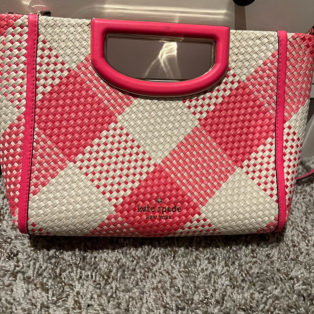 Kate Spade Barbie Pink and White Alexia Gingham crossbody/clutch Bag. Brand New!